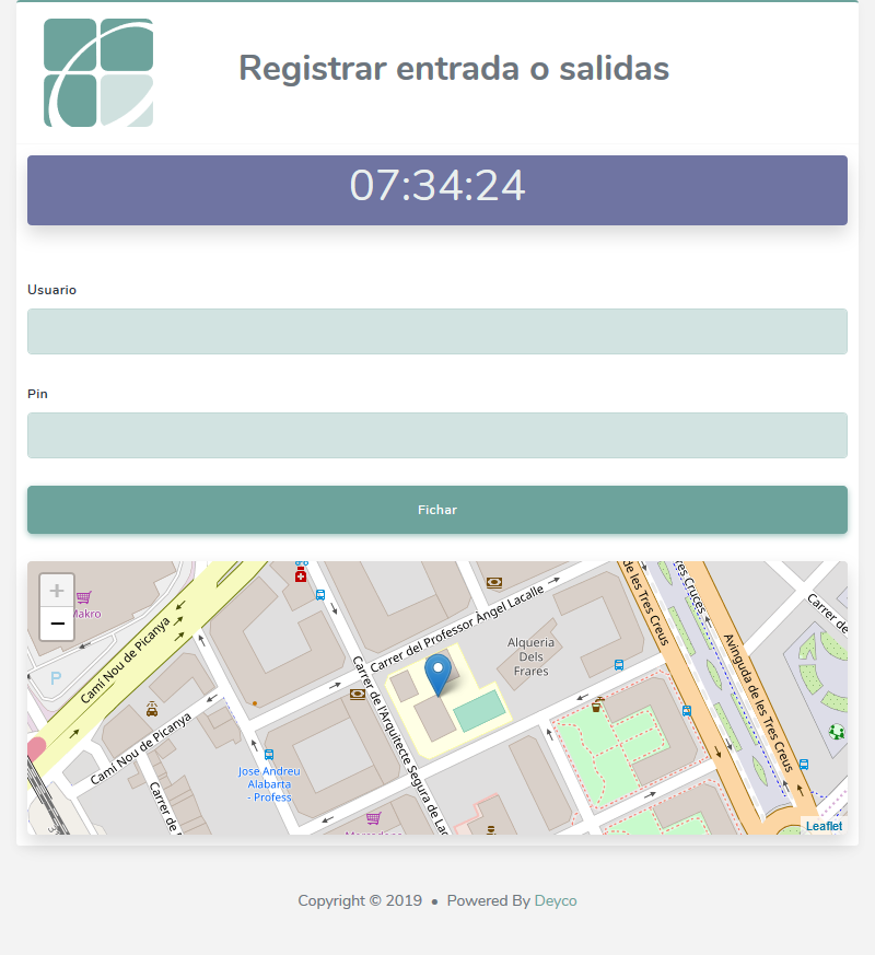 Pantalla de registro de entradas y salidas